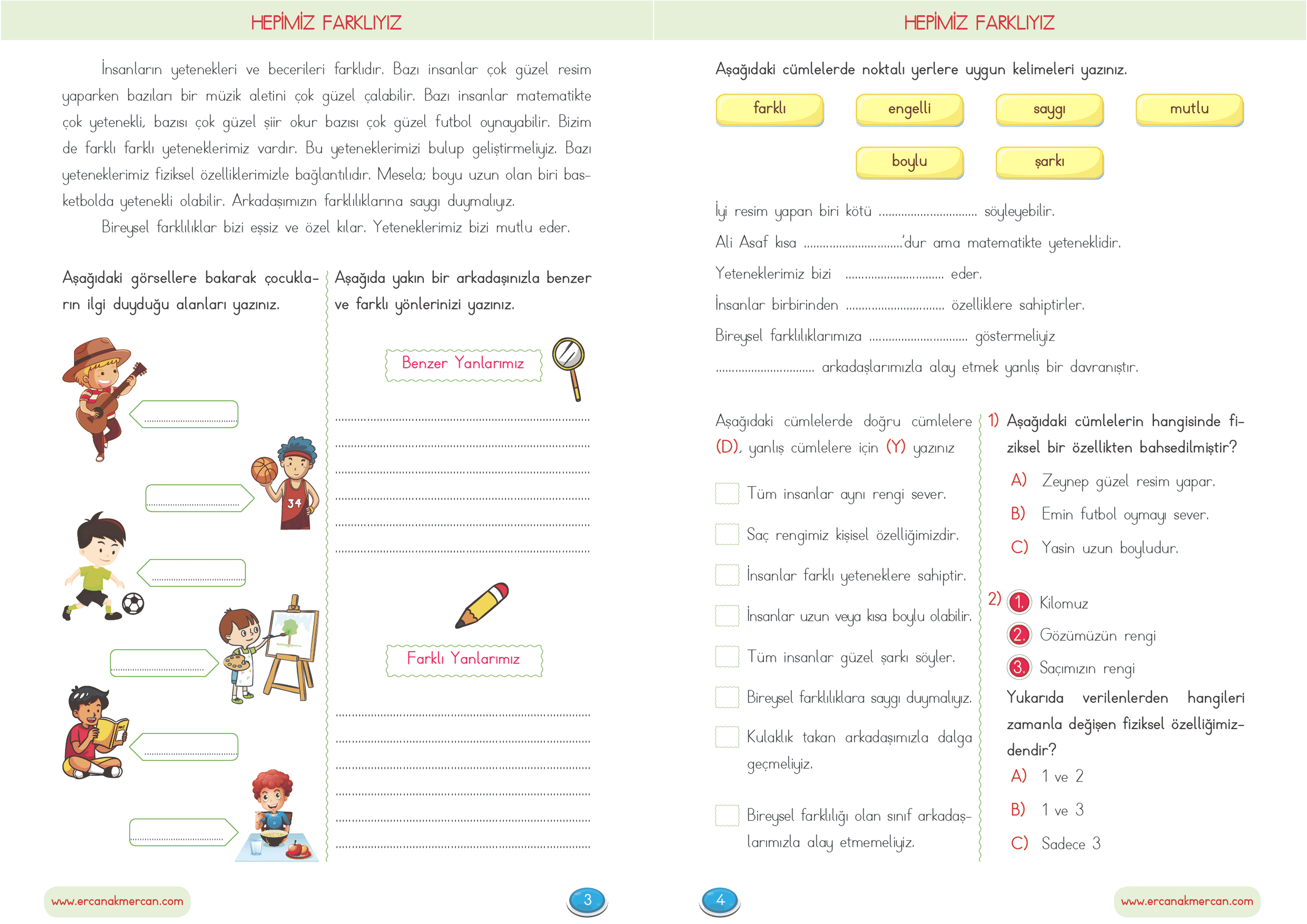 2. Sınıf Hayat Bilgisi Hepimiz Farklıyız