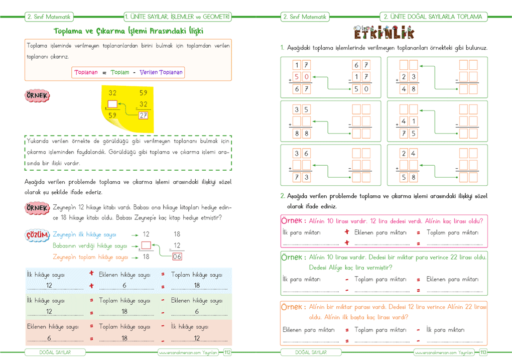 2. Sınıf Matematik Toplama ve Çıkarma Arasındaki İlişki