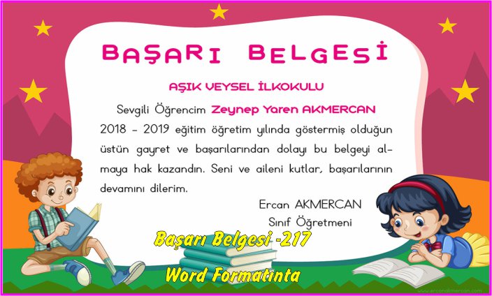 word başarı belgesi