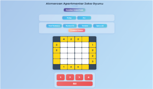 Apartmanlar Bulmacası oyununun ekran görüntüsü, 4x4'lük ızgarada sayıların yerleştirildiği zeka geliştirici bir oyun.