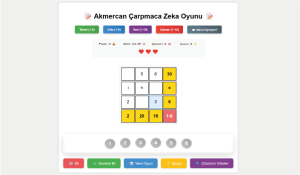 Akmercan Çarpım Tablosu Zeka Oyunu görseli, üzerinde renkli kareler ve çarpım tablosu ile ilgili bilgiler yer almakta