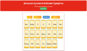 Akmercan Eş Anlamlı Kelimeler Eşleştirme Oyunu ekran görüntüsü.
