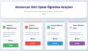 Dört işlem öğretme araçlarını gösteren interaktif arayüz ekran görüntüsü.