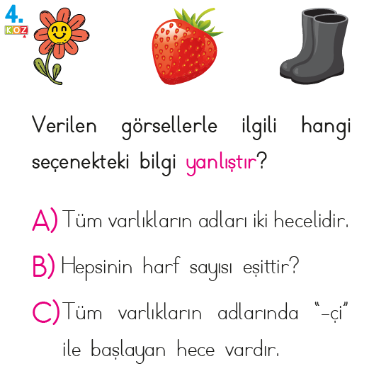 1. Sınıf Harf - Hece Bilgisi Test 1